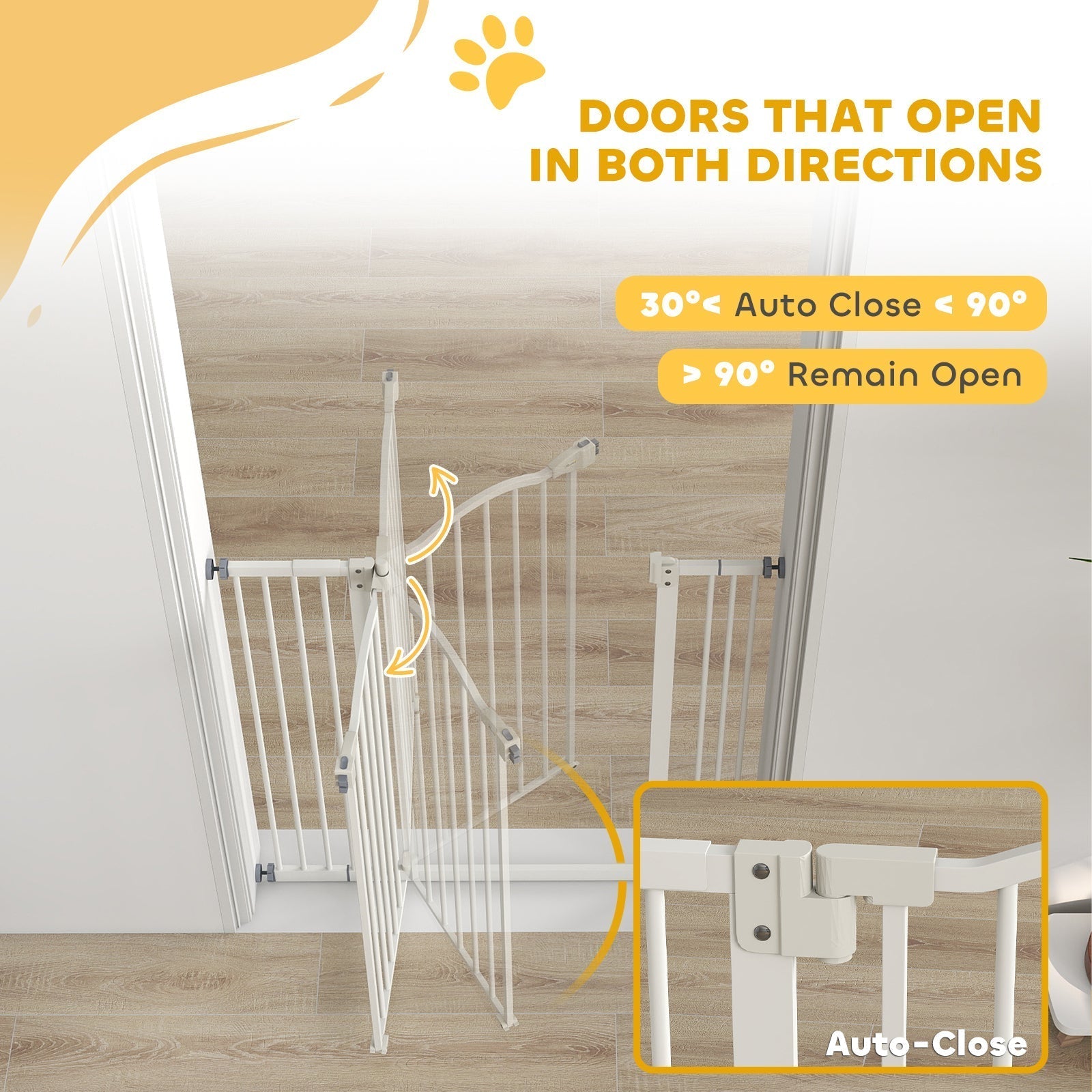 PawHut Pressure Fit Dog Stair Gate No Drilling Safety Gate Auto Close for Doorways, Hallways, 74-100cm Adjustable, 94cm Tall, White