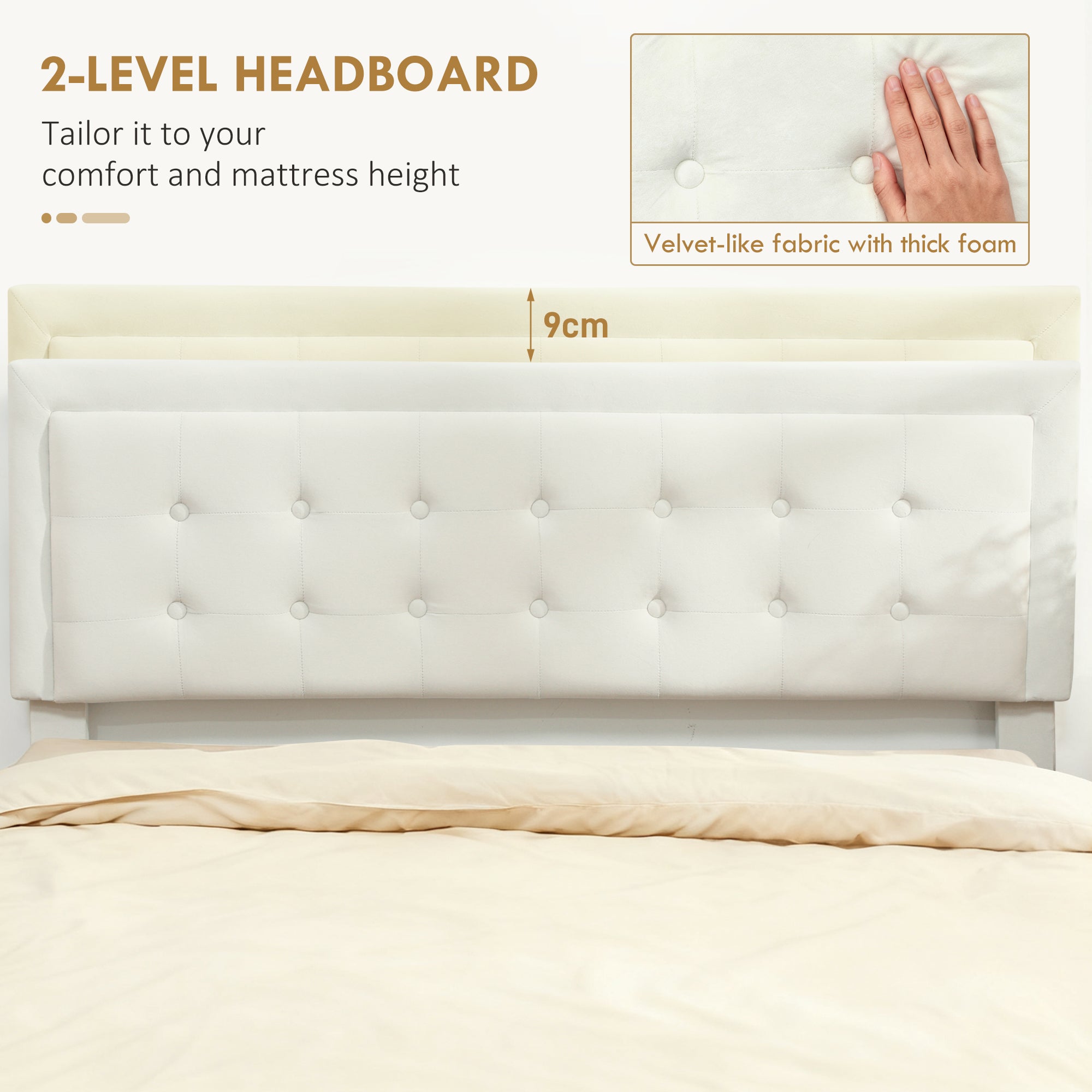 HOMCOM Double Ottoman Bed Frame, with Front Drawer - Cream