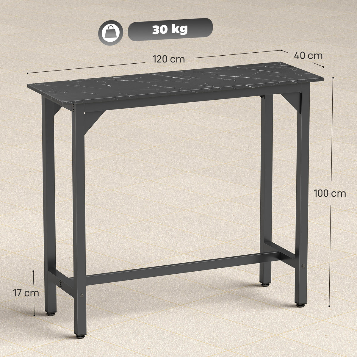 HOMCOM Rectangular Bar Table, Marble Effect Pub Coffee Table for Small Space, Breakfast Dining, Black Marble Effect