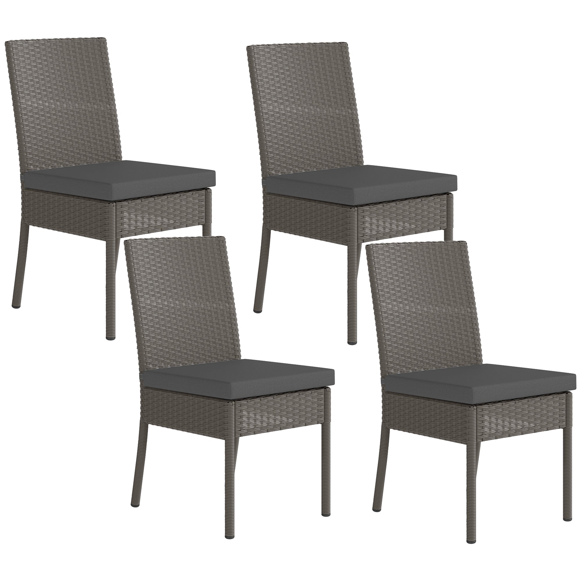 Outsunny Set of Four Armless Rattan Garden Chairs - Dark Grey