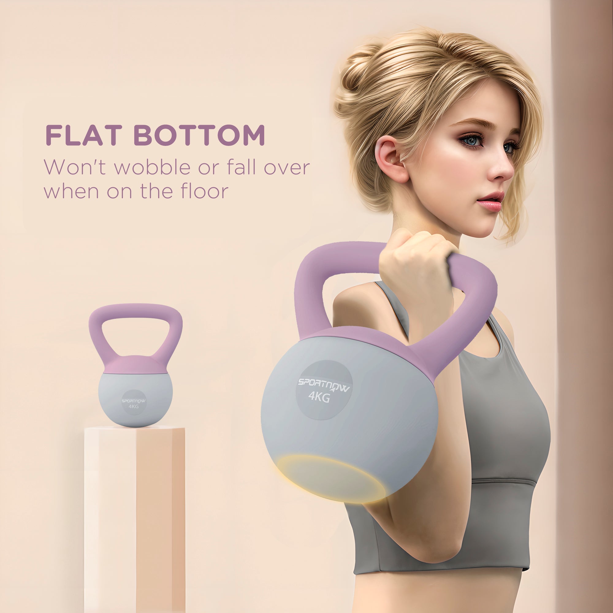 SPORTNOW 4KG Soft Kettlebell, Kettle Bell with Non-Slip Handle for Home Gym, Weight Lifting, Strength Training, Purple/Grey