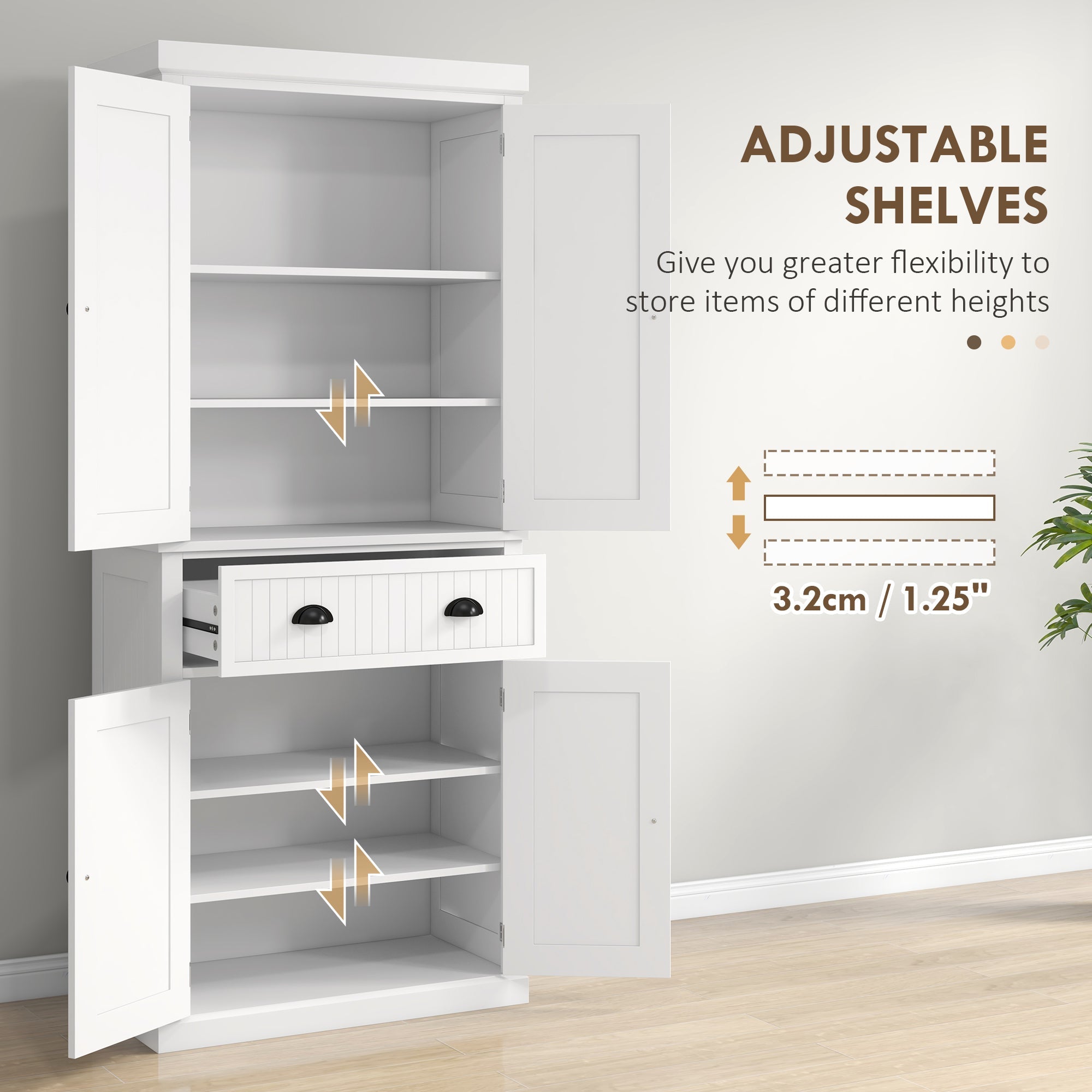 HOMCOM Kitchen Storage Cabinet with Drawer and Adjustable Shelves - White