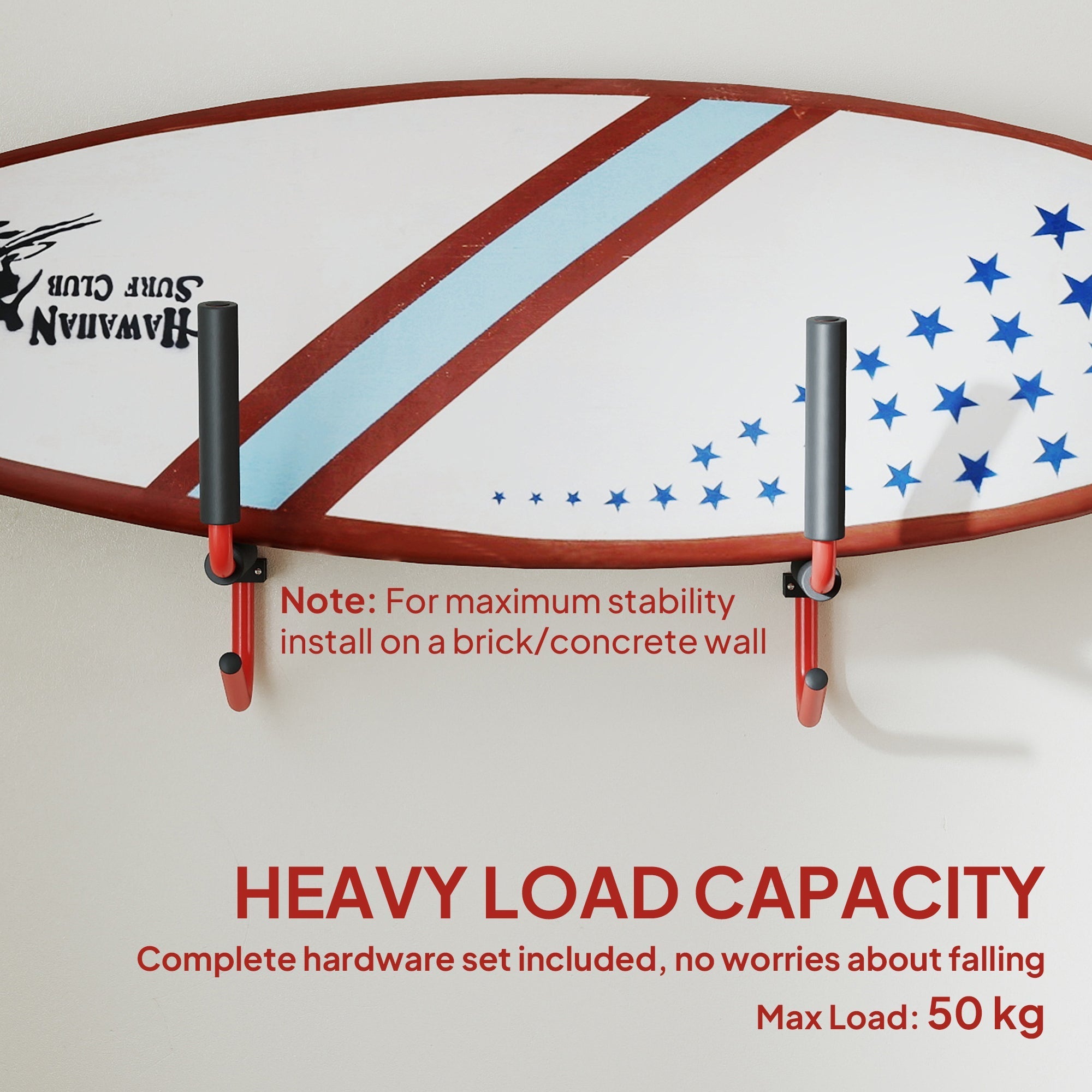 HOMCOM Kayak Canoe Heavy Duty Wall Mounted Storage Holder Rack Heavy Duty Storing Hangers Red