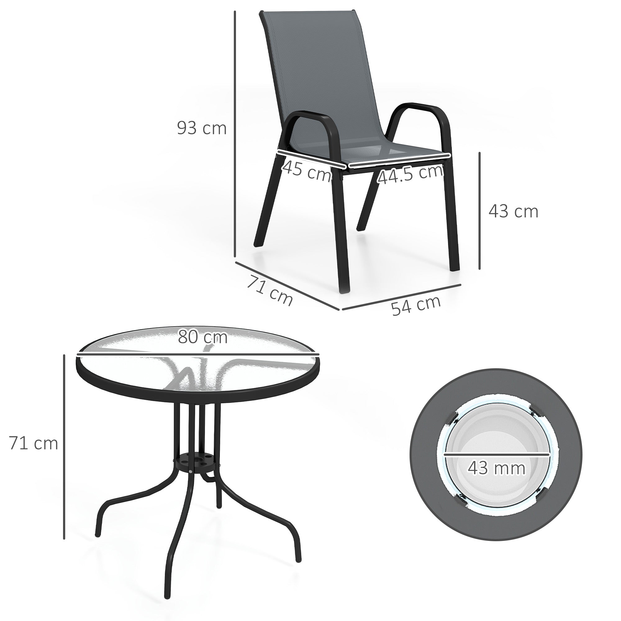 Outsunny Five-Piece Steel Patio Set, with Glass-Top Table - Dark Grey