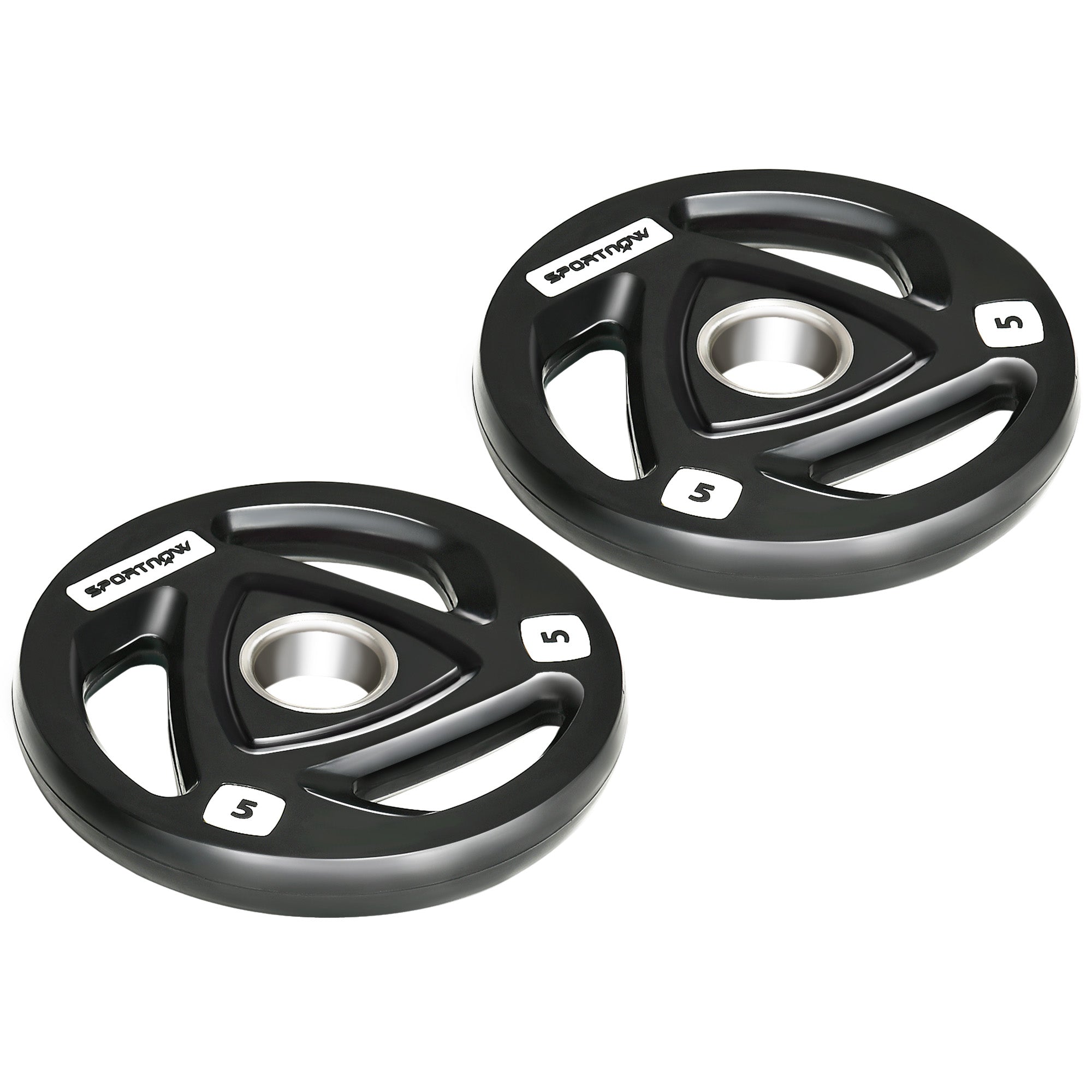 SPORTNOW Two 5kg Olympic Weight Plates, Tri-Grip Rubber-Coated Barbell Weights, with 5cm Holes, for Home, Gym, Office