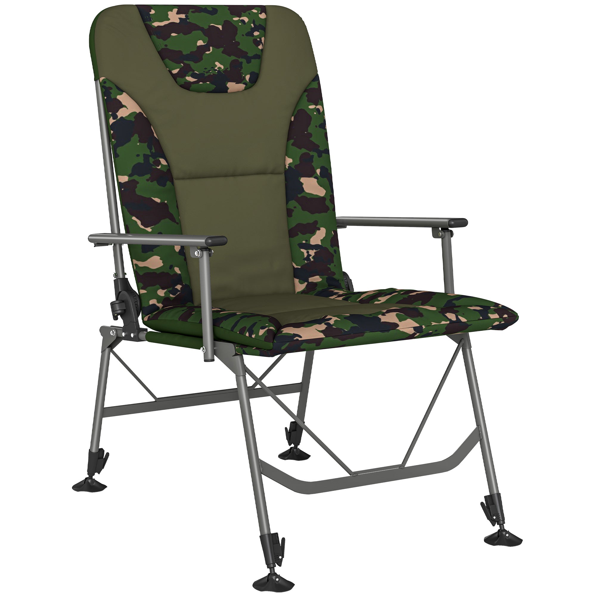 Outsunny Camping Chair Padded Reclining Folding Chair with Wide Armrests for Adults Camouflage