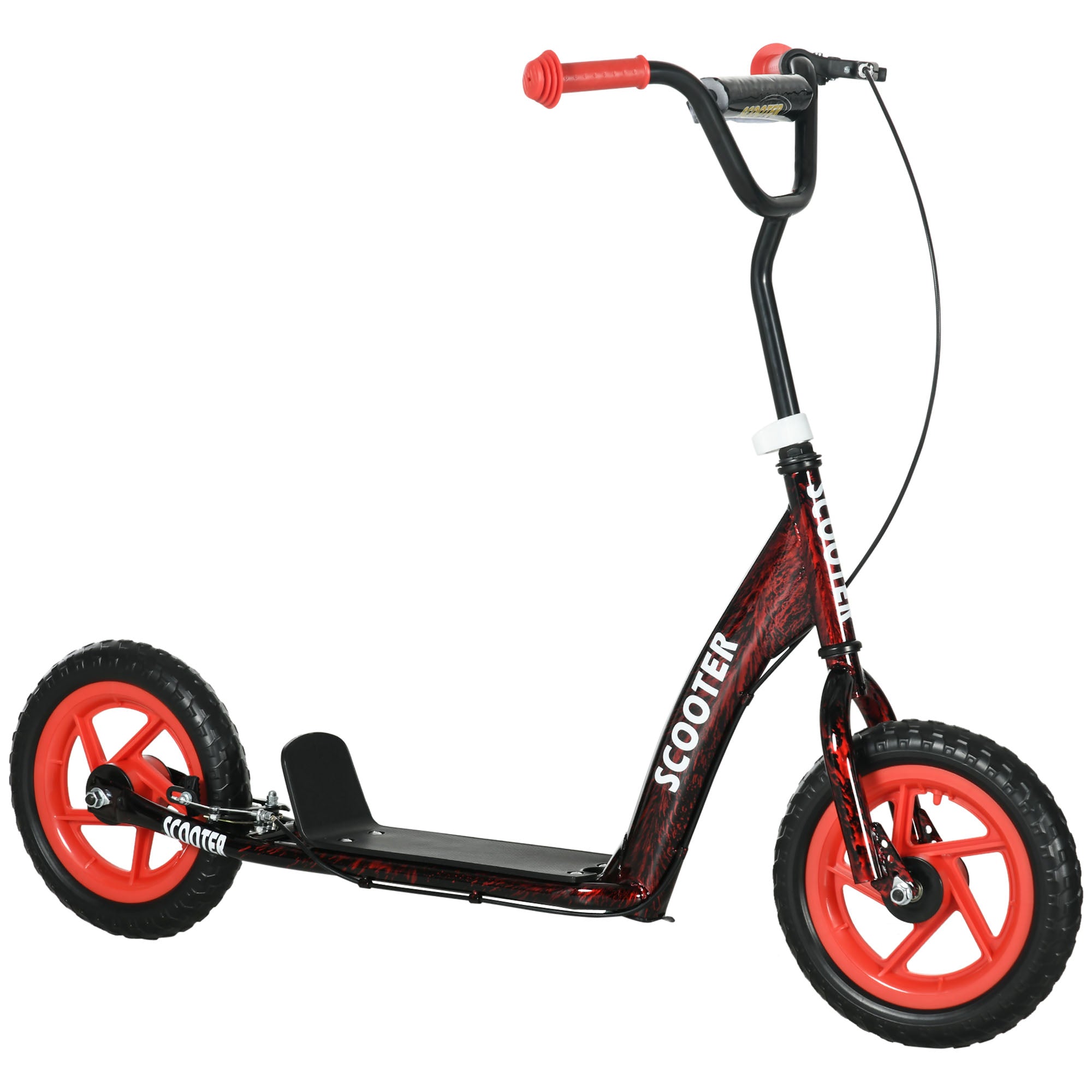 AIYAPLAY Kids Scooter with Adjustable Handlebar, Children's Kick Scooter with Non-slip Footplate, Rear Brake, Kickstand, Red
