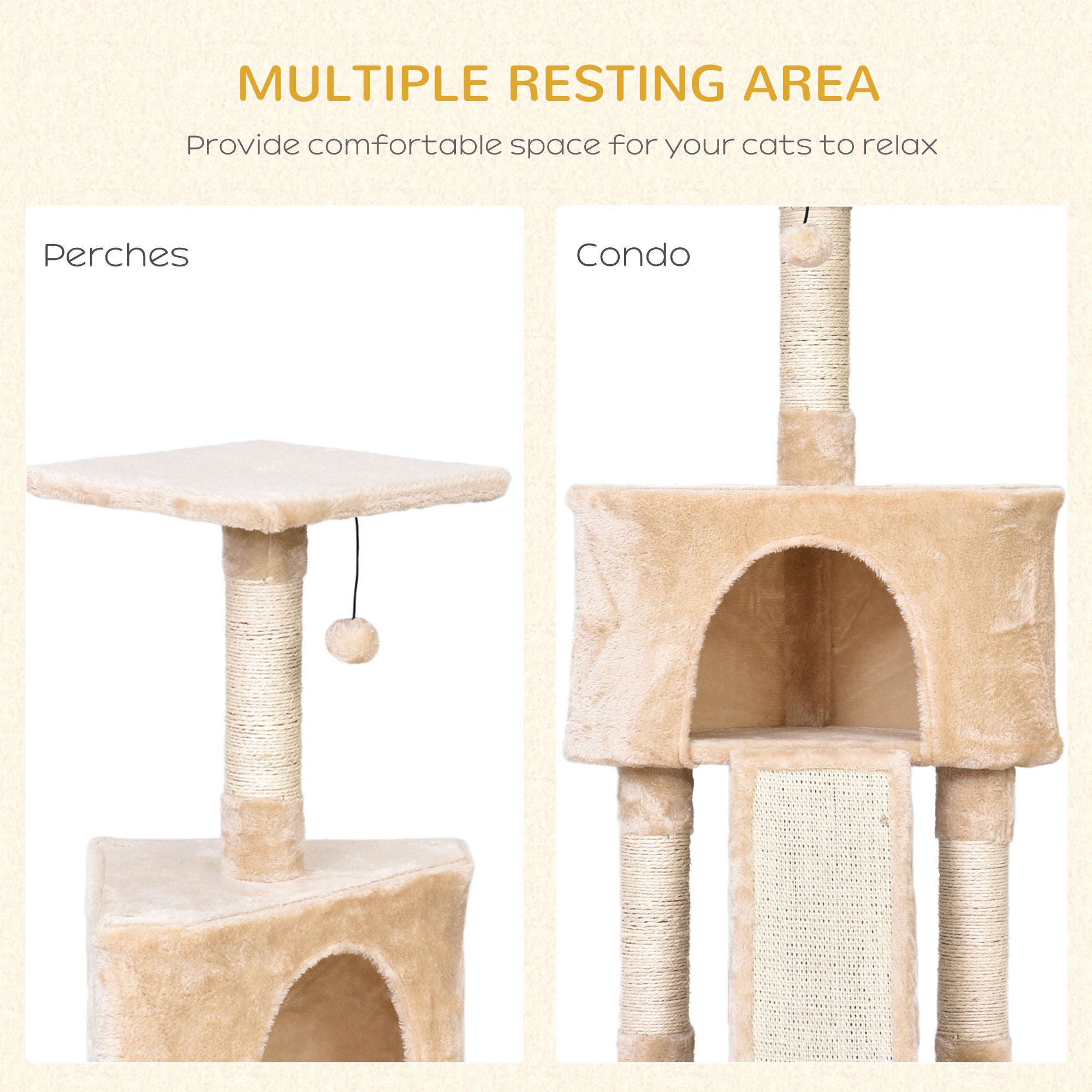 PawHut Corner Cat Tree for Indoor Cats, Kitten Tower with Scratching Post House Ladder Toy - Beige