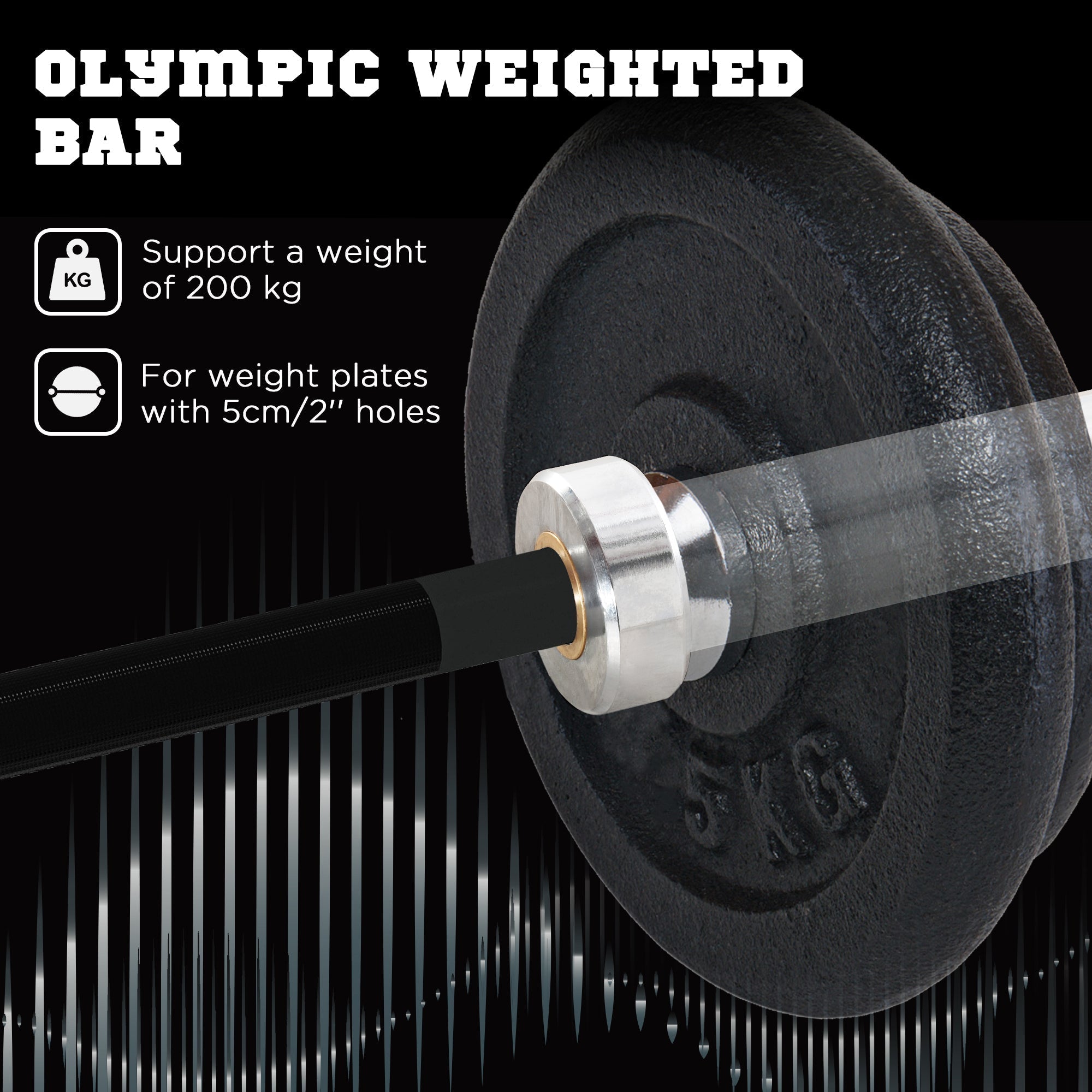 SPORTNOW 210cm Olympic Barbell Bar for 5cm Weight Plates, with Spring Clips, 19kg