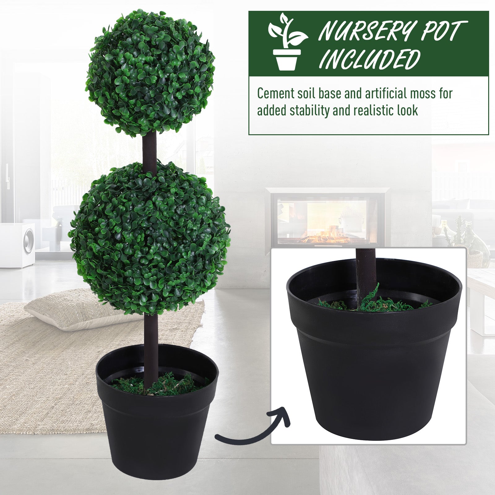 Outsunny Set of 2 Artificial Boxwood Ball Topiary Trees Potted Decorative Plant Indoor D√É¬©cor (67cm)
