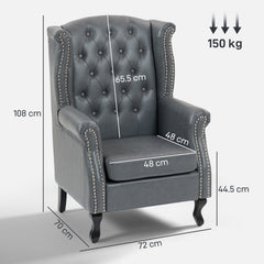 HOMCOM Wingback Accent Chair Tufted Chesterfield-style Armchair with Nail Head Trim for Living Room Bedroom Grey