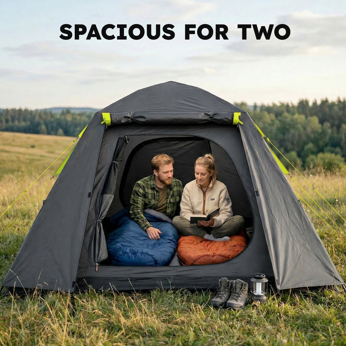 Outsunny Camping Tent 3000mm Waterproof Tent with 2 Doors for 2 Person, Grey & Green