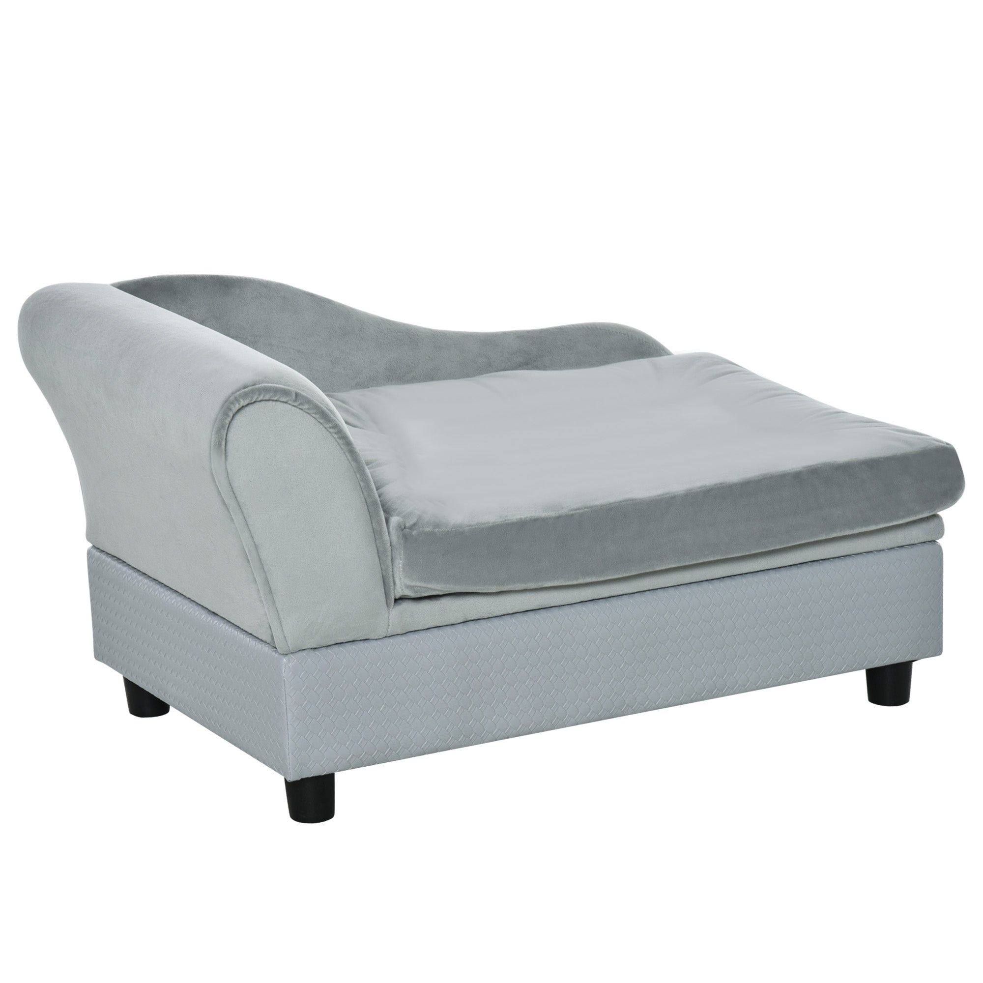 PawHut Pet Sofa Chair, with Storage, Cushion, for Small Dogs, Cats - Light Grey