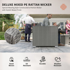 Outsunny 6 Pieces Outdoor PE Rattan Wicker Corner Sofa Set with 10cm Thick Padded Cushions, Aluminium Conservatory Furniture with Glass Top Coffee Table, Footstools, Grey