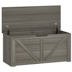 HOMCOM 127L Home Storage Box, with Safety Hinges - Dark Grey Wood-Effect
