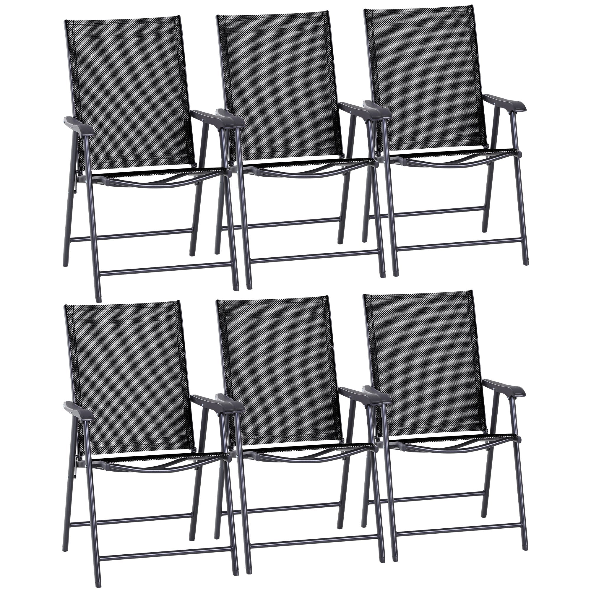 Outsunny Set of Six Folding Garden Chairs - Black