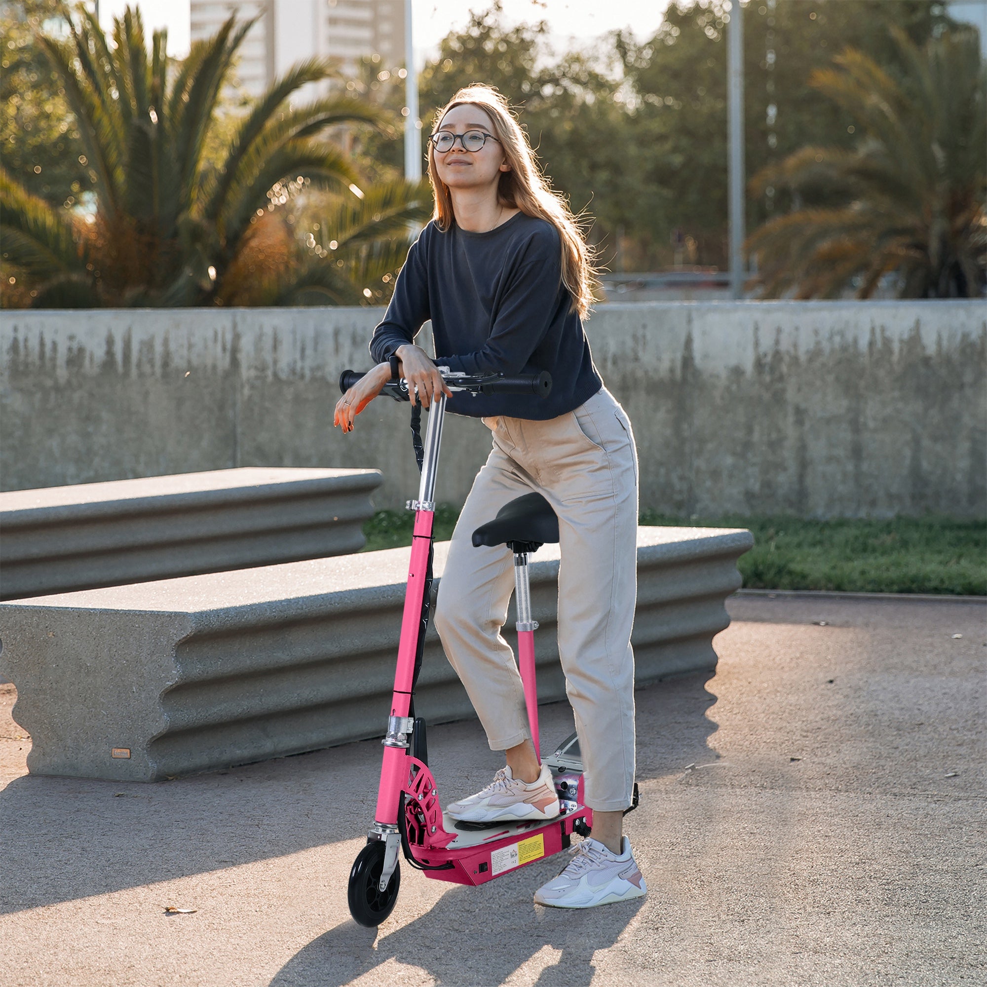 HOMCOM Electric Scooter for Kids, Foldable Powered Scooters for Age 7-12 with 120W Motor, Up to 10 KM/H & 8 KM, Adjustable Ride on Toy (Pink)