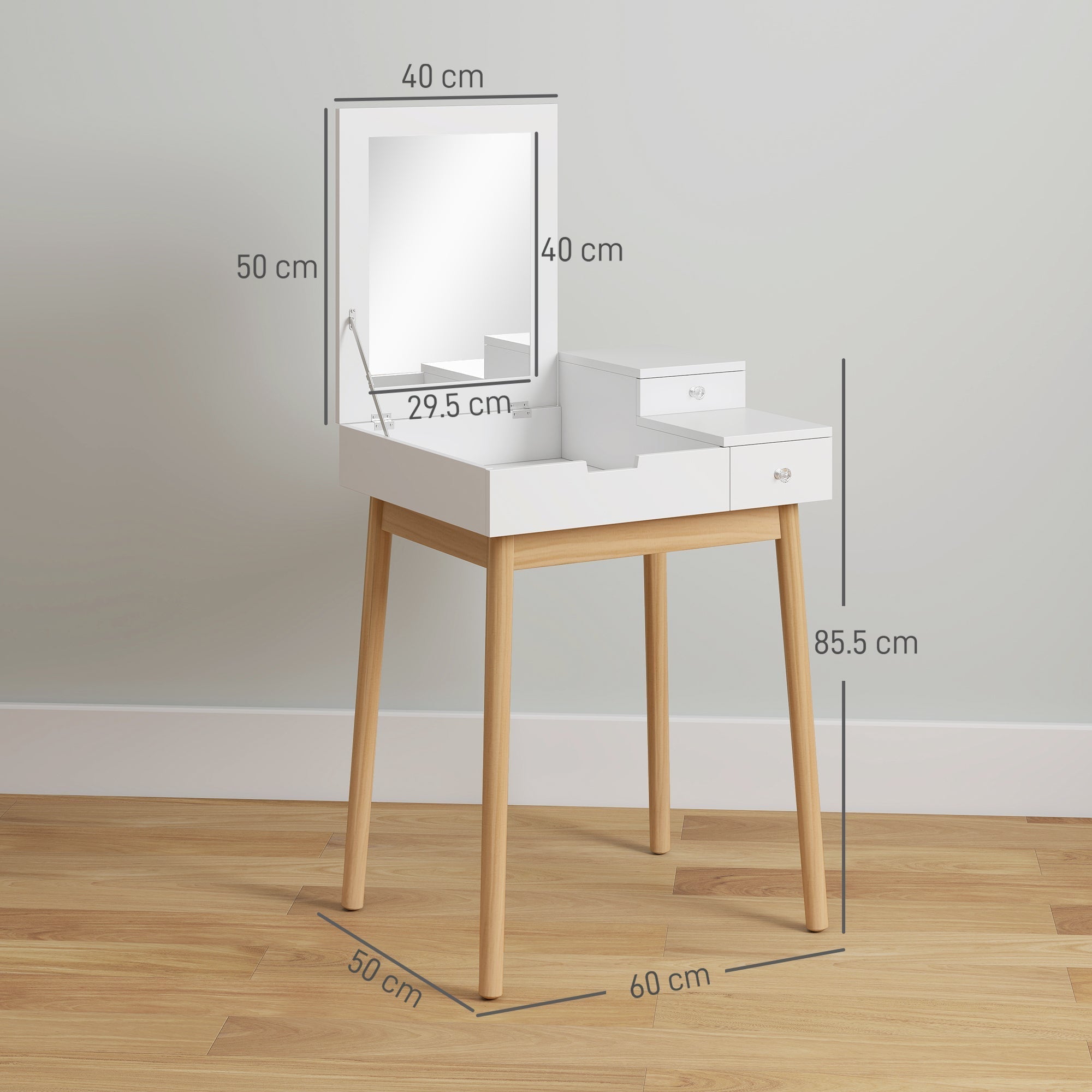 HOMCOM Dressing Table with Flip-up Mirror, Makeup Desk with 2 Drawers, Vanity Table Writing Desk for Bedroom Living Room, White