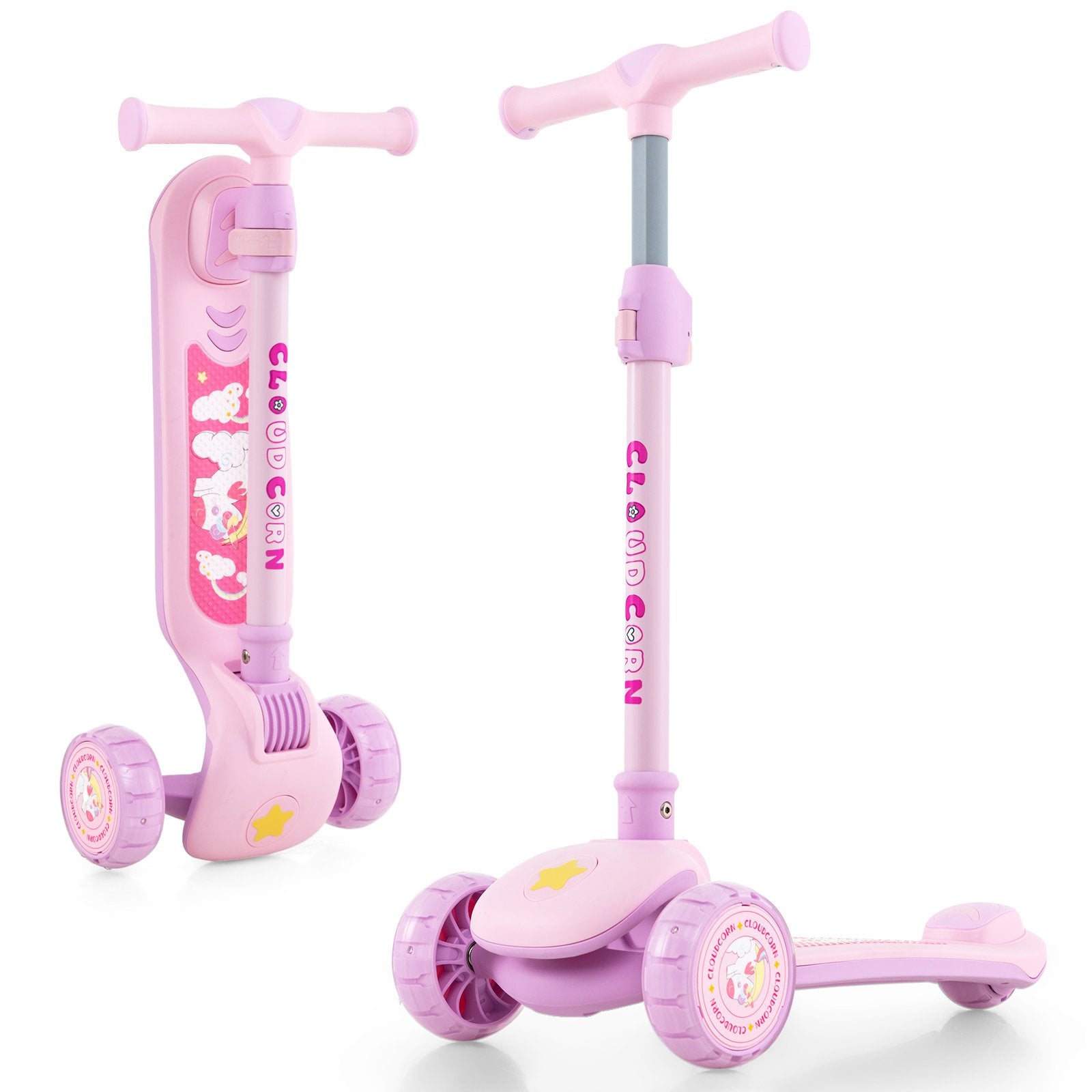 Kick Scooter with Extra Wide Deck and LED Lighted PU Wheels-Light Pink
