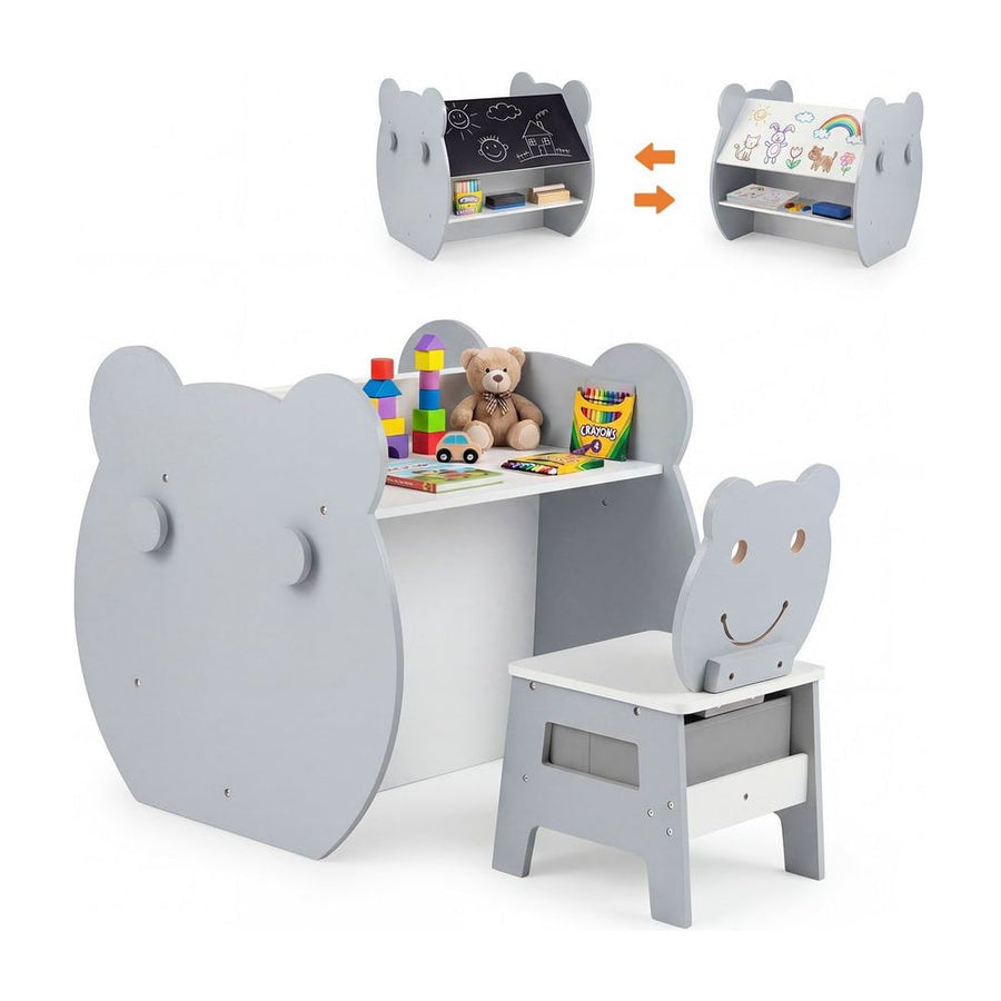 Kids' Art Table and Chair 3-in-1 Toddler Activity Table with Storage-Grey