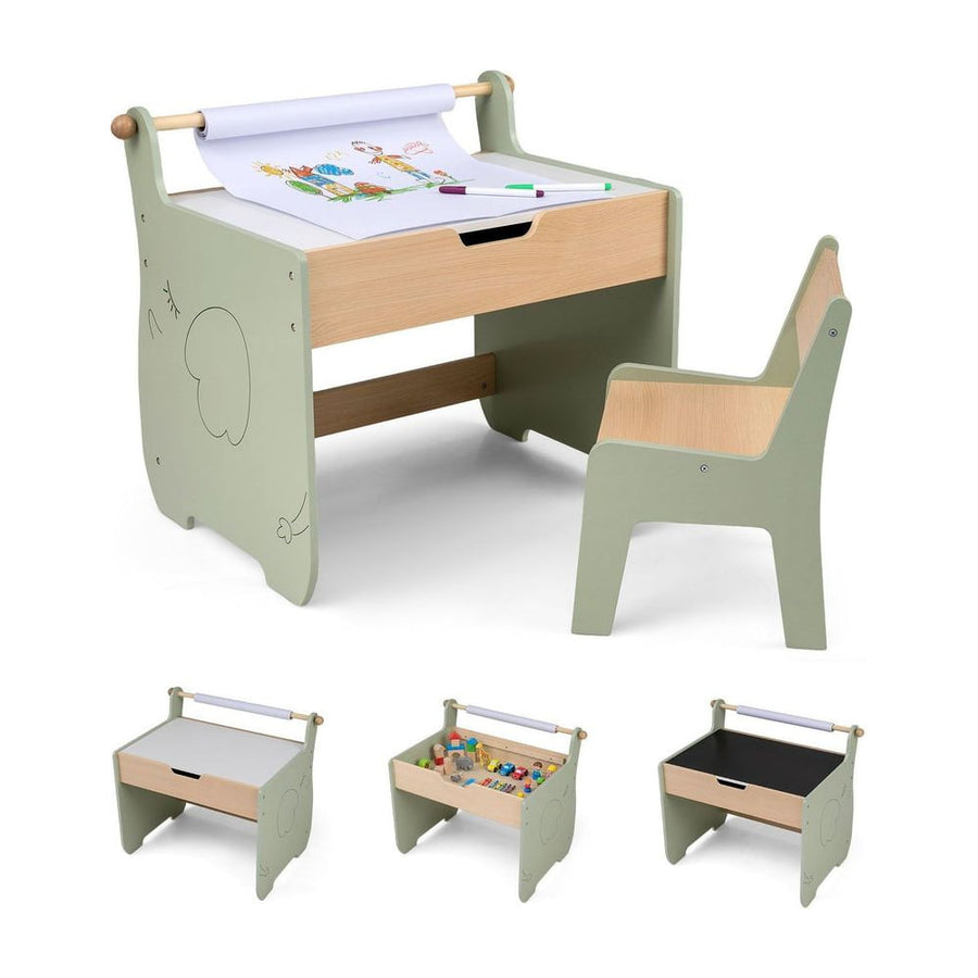 Kids Art Table and Chair Set with Paper Roll for Drawing-Green