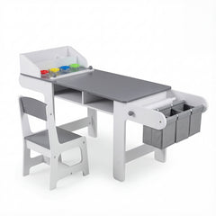Kids Art Table with Paper Roll and Fabric Bins for Drawing Reading and Playing-Grey