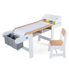 Kids Art Table with Paper Roll and Fabric Bins for Drawing Reading and Playing-Natural