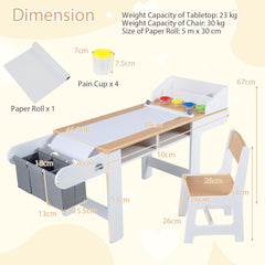 Kids Art Table with Paper Roll and Fabric Bins for Drawing Reading and Playing-Natural
