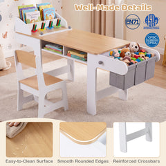Kids Art Table with Paper Roll and Fabric Bins for Drawing Reading and Playing-Natural