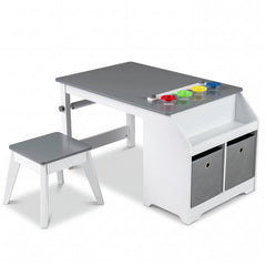 Kids Art Table with Paper Roll and Storage Shelves for Playroom Nursery-Gray