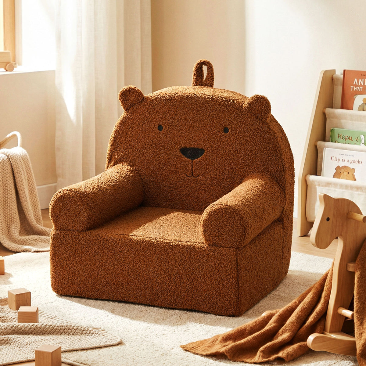 Kids Bear Sofa with Soft Fleece Fabric Cover-Brown