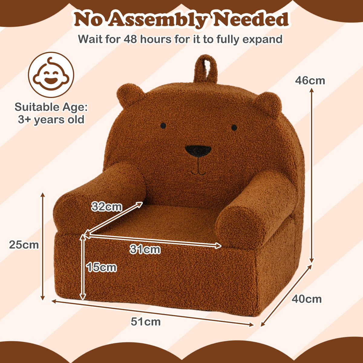 Kids Bear Sofa with Soft Fleece Fabric Cover-Brown