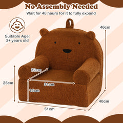 Kids Bear Sofa with Soft Fleece Fabric Cover-Brown