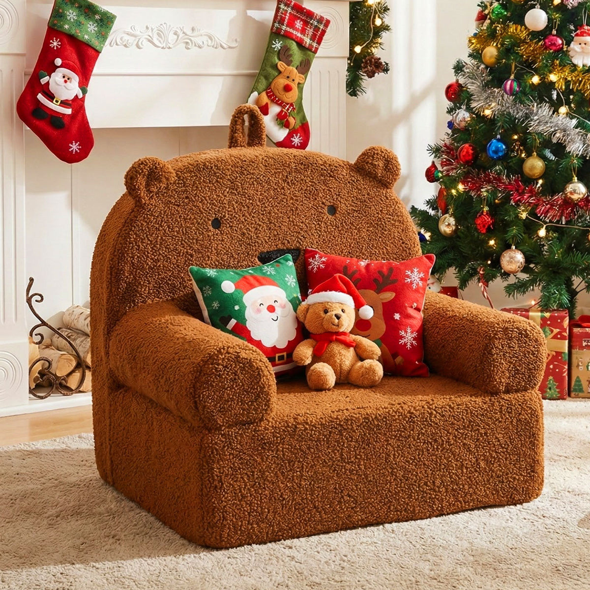 Kids Bear Sofa with Soft Fleece Fabric Cover-Brown