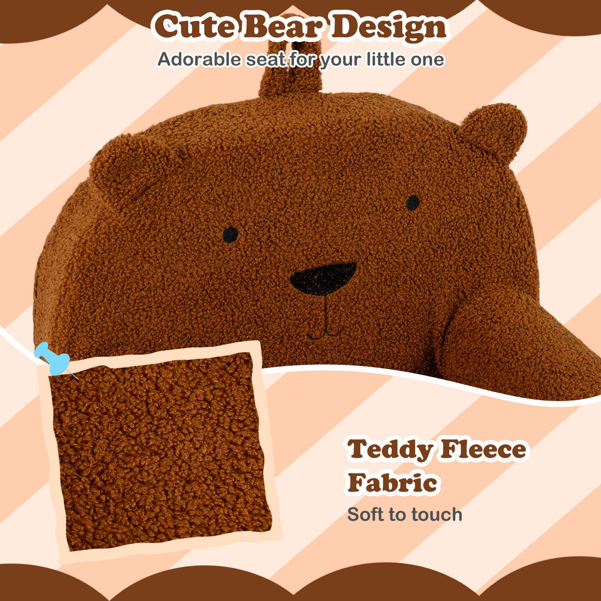 Kids Bear Sofa with Soft Fleece Fabric Cover-Brown