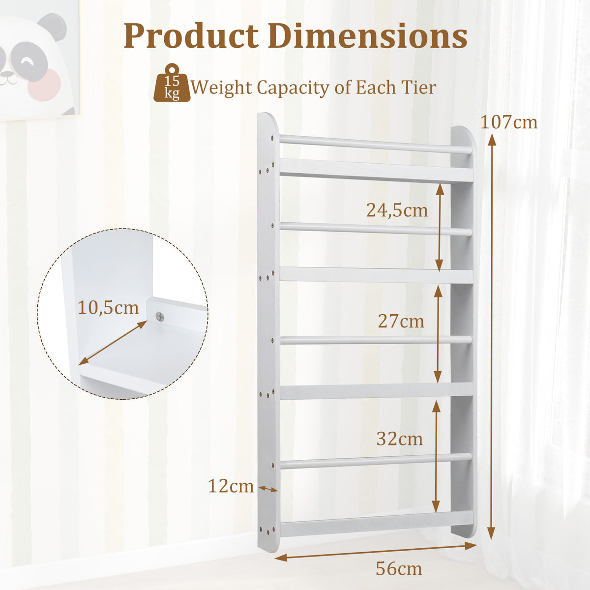 Kids Bookshelf 4-Tier Wall Mounted Book Shelf for Toys and Books-White