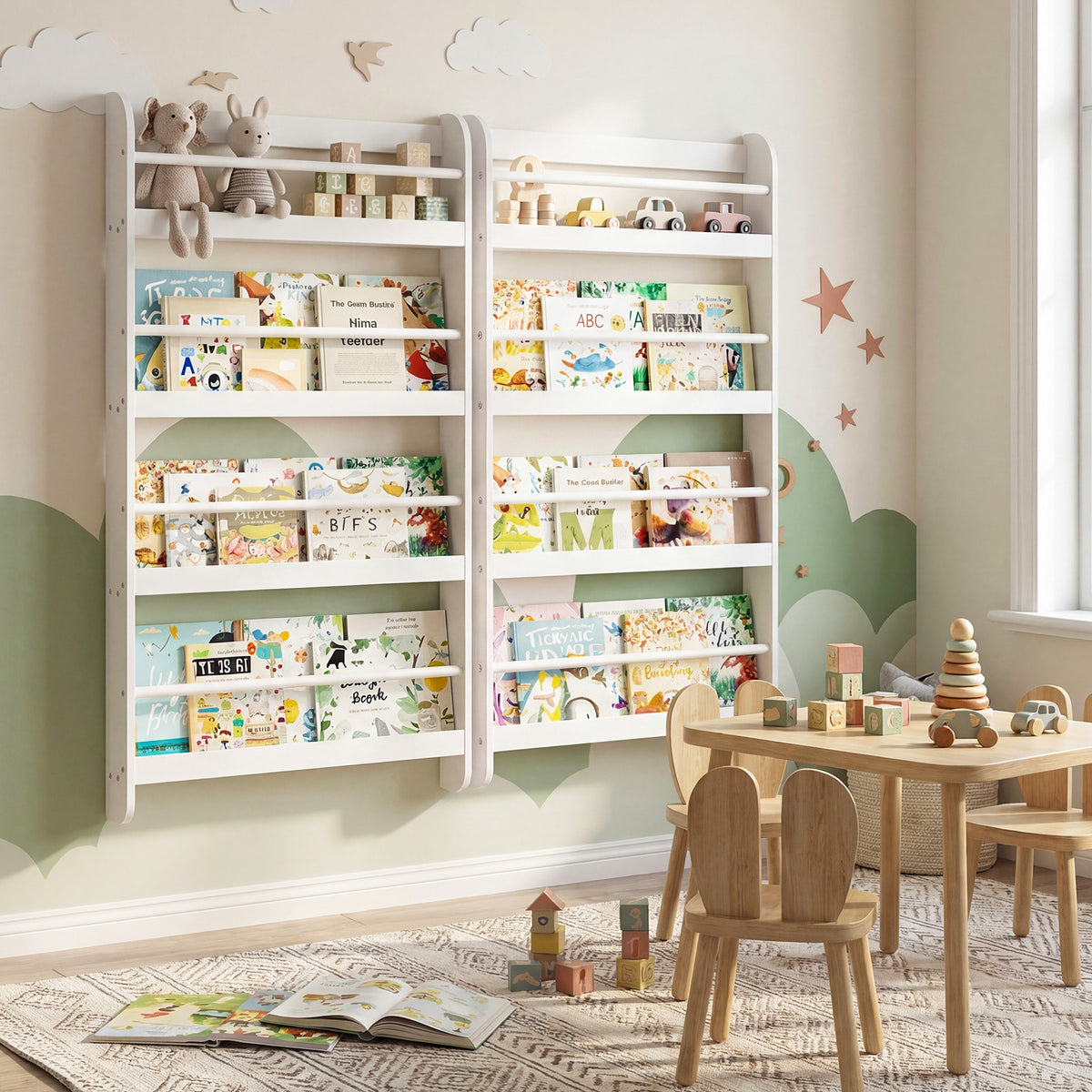 Kids Bookshelf 4-Tier Wall Mounted Book Shelf for Toys and Books-White