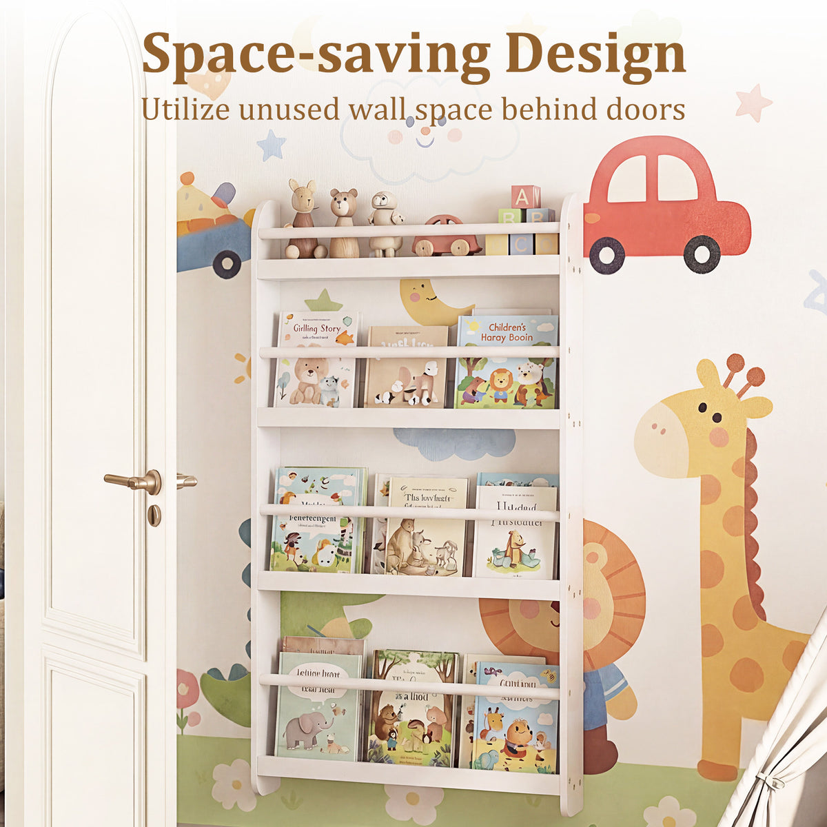 Kids Bookshelf 4-Tier Wall Mounted Book Shelf for Toys and Books-White