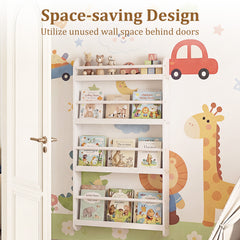 Kids Bookshelf 4-Tier Wall Mounted Book Shelf for Toys and Books-White