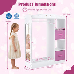 Kids Dress Up Storage with Full Length Mirror and Open Shelves-White