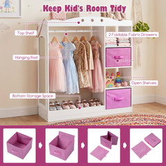 Kids Dress Up Storage with Full Length Mirror and Open Shelves-White