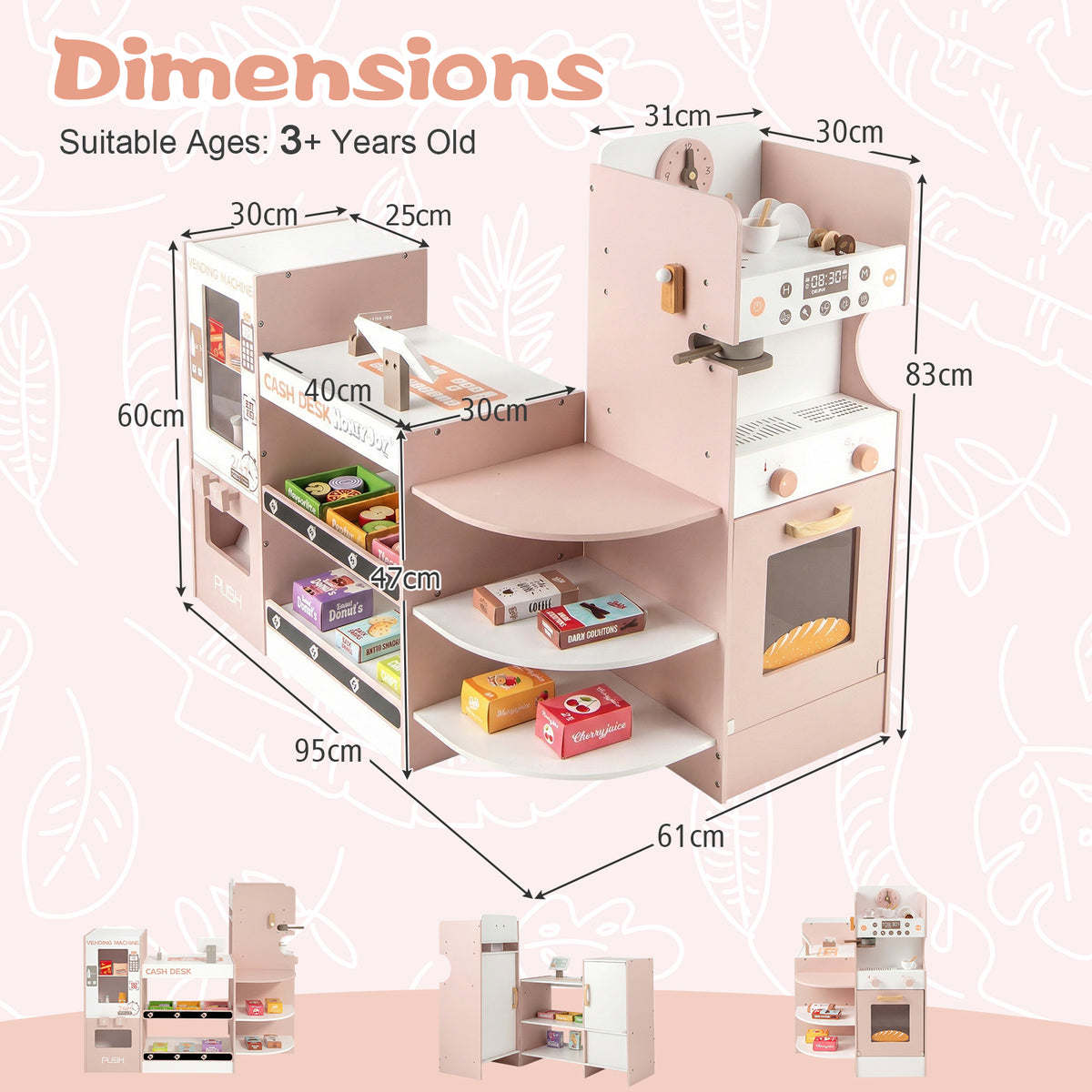 Kids Grocery Store Playset Wooden Pretend Play Supermarket-Pink