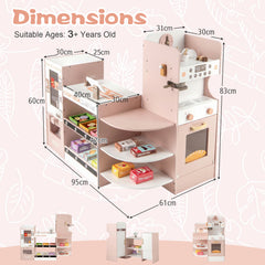 Kids Grocery Store Playset Wooden Pretend Play Supermarket-Pink