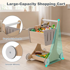 Kids Grocery Store Playset with Shopping Cart for Toddler Boys Girls 3+-Natural