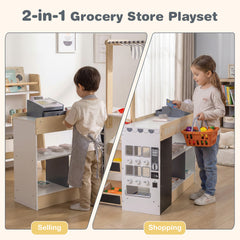 Kids Grocery Store Playset with Shopping Cart for Toddler Boys Girls 3+-Natural