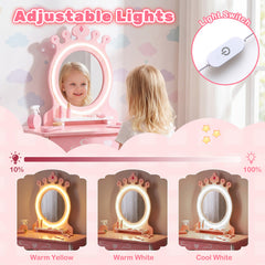 Kids Hair Salon Play Set with LED Lighted Mirror and Swivel Barber Chair-Pink