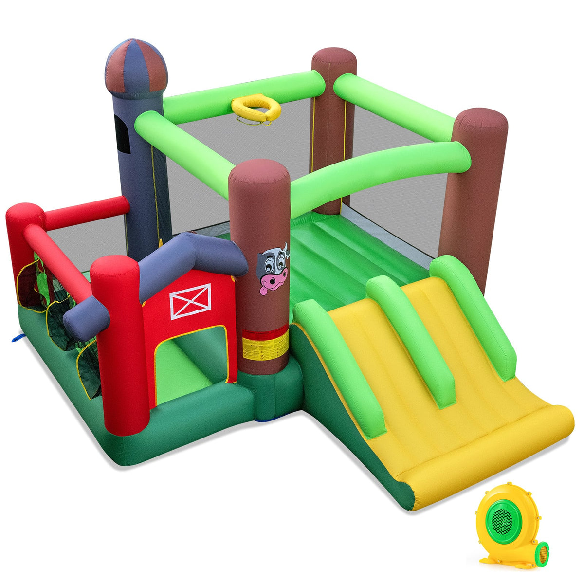 Kids Inflatable Bounce House with Dual Slides and Ball Pit Farm-Themed with 680W Blower
