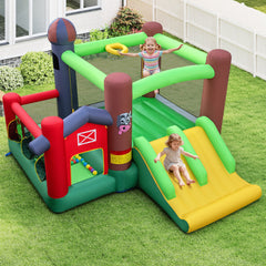 Kids Inflatable Bounce House with Dual Slides and Ball Pit Farm-Themed with 680W Blower