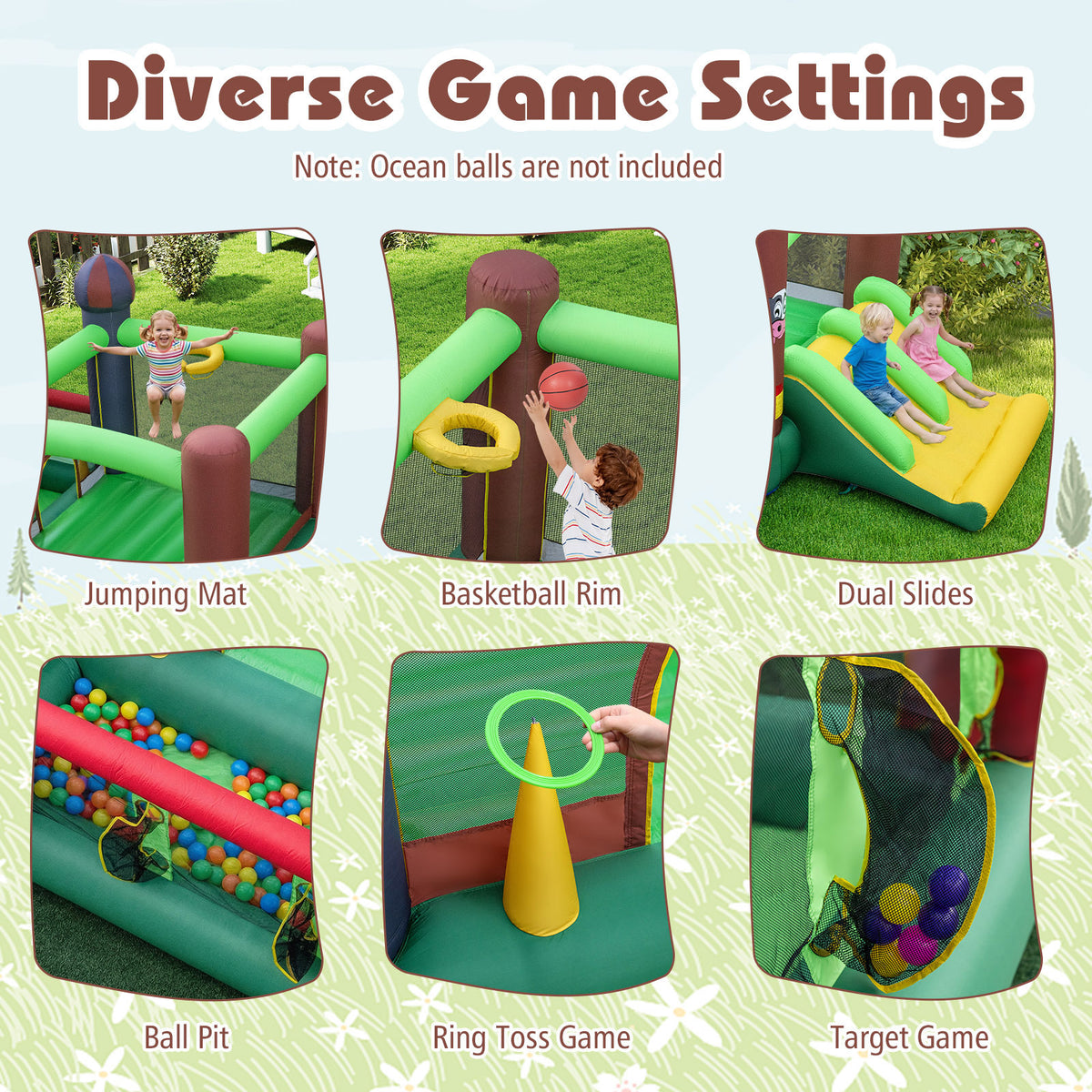 Kids Inflatable Bounce House with Dual Slides and Ball Pit Farm-Themed with 680W Blower