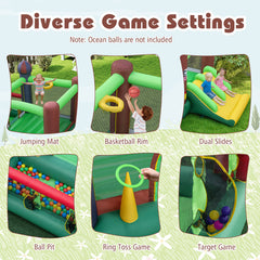 Kids Inflatable Bounce House with Dual Slides and Ball Pit Farm-Themed with 680W Blower